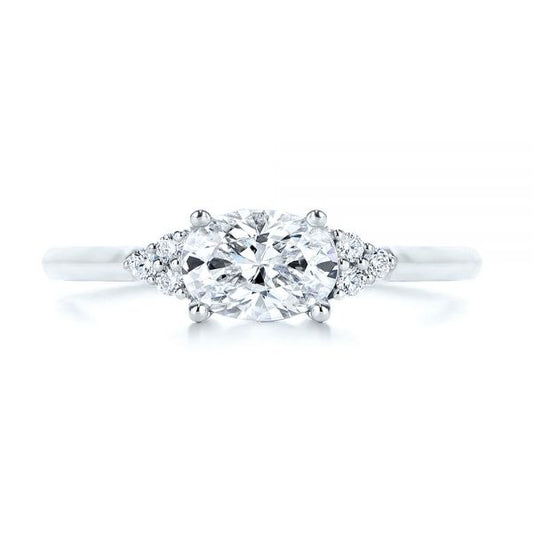 East West Oval Cut Moissanite Cluster Engagement Ring  customdiamjewel 10KT White Gold VVS-EF