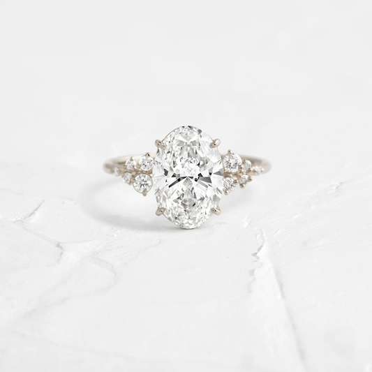 Antique Oval Cut Moissanite Cluster Engagement Ring  customdiamjewel 10KT White Gold VVS-EF
