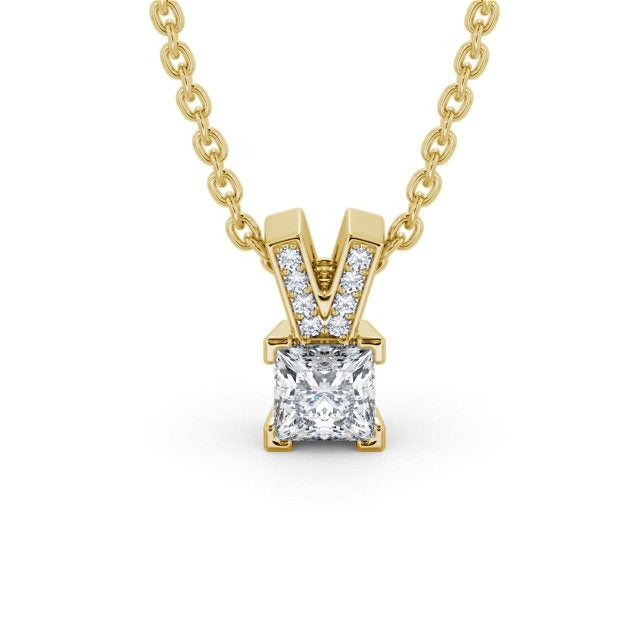1.50CTW Princess Lab Grown Diamond Pendant  customdiamjewel 10KT Yellow Gold VVS-EF