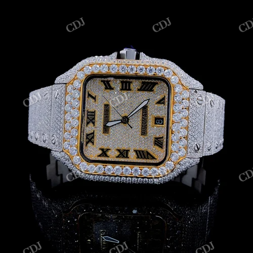 Two Tone Cartier Moissanite Hip Hop Wrist Watch customdiamjewel
