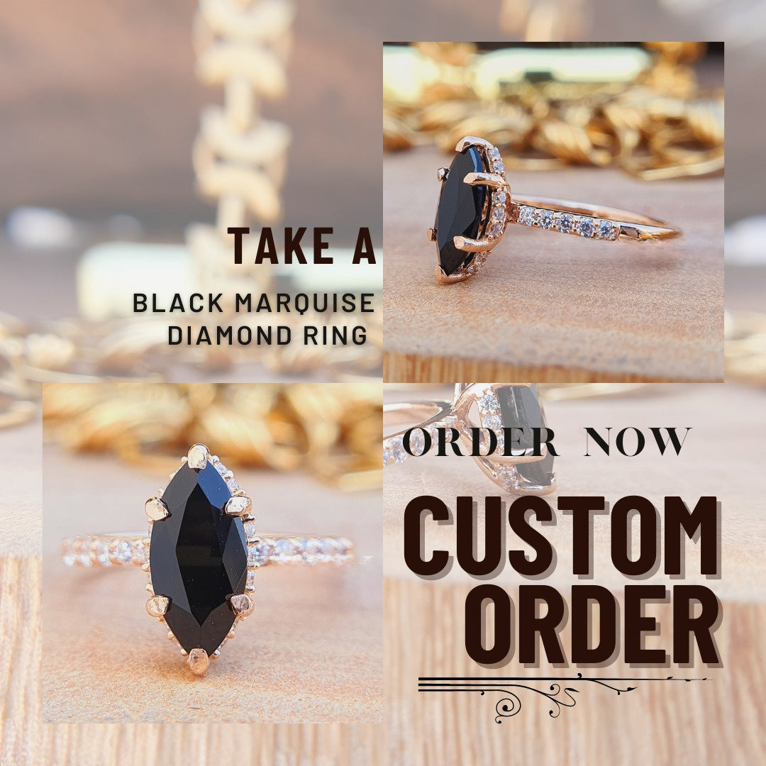 3 Carat Marquise Cut Black Onyx Engagement Ring,14k Solid Gold Ring  customdiamjewel   