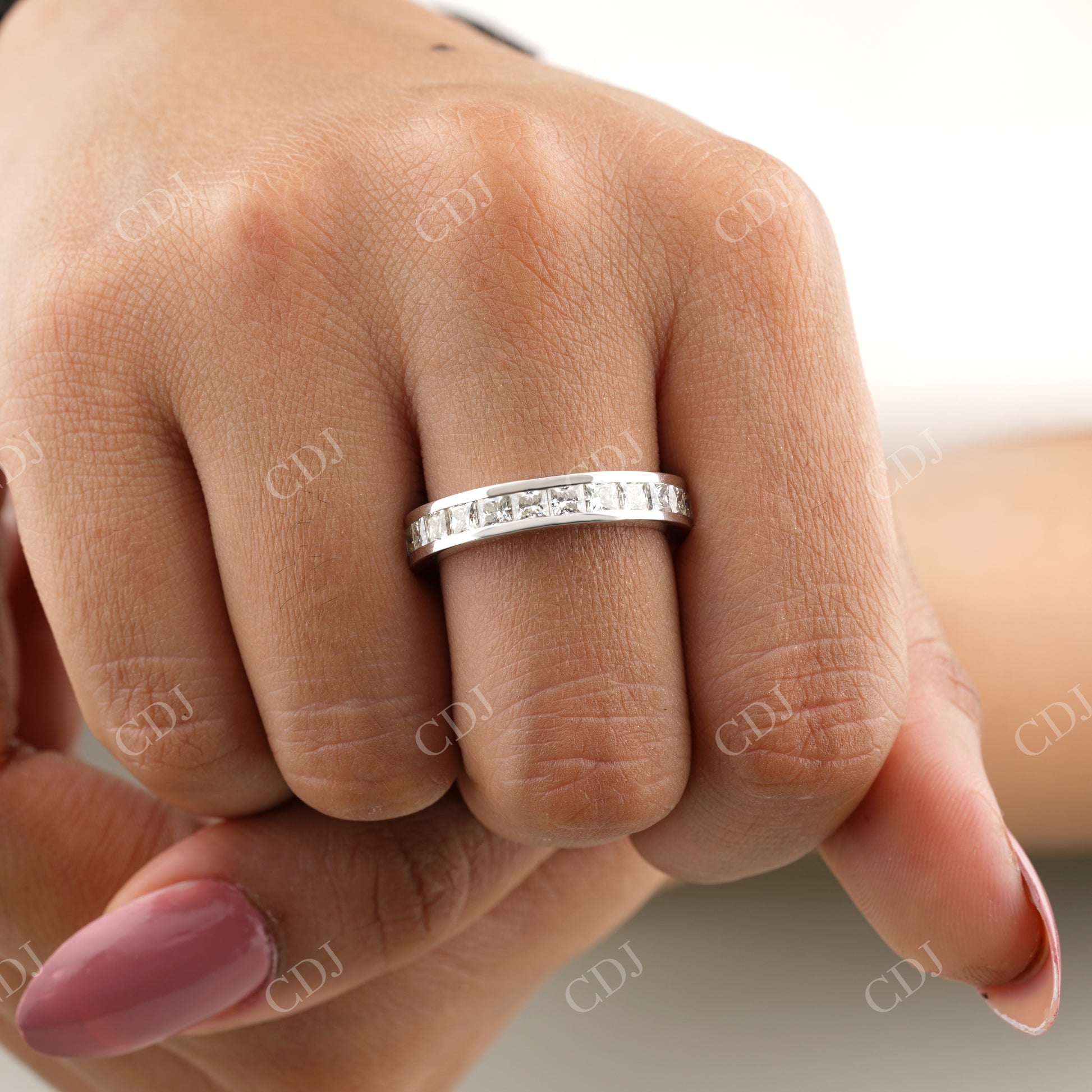 Princess Cut Moissanite Channel Set Wedding Band  customdiamjewel   
