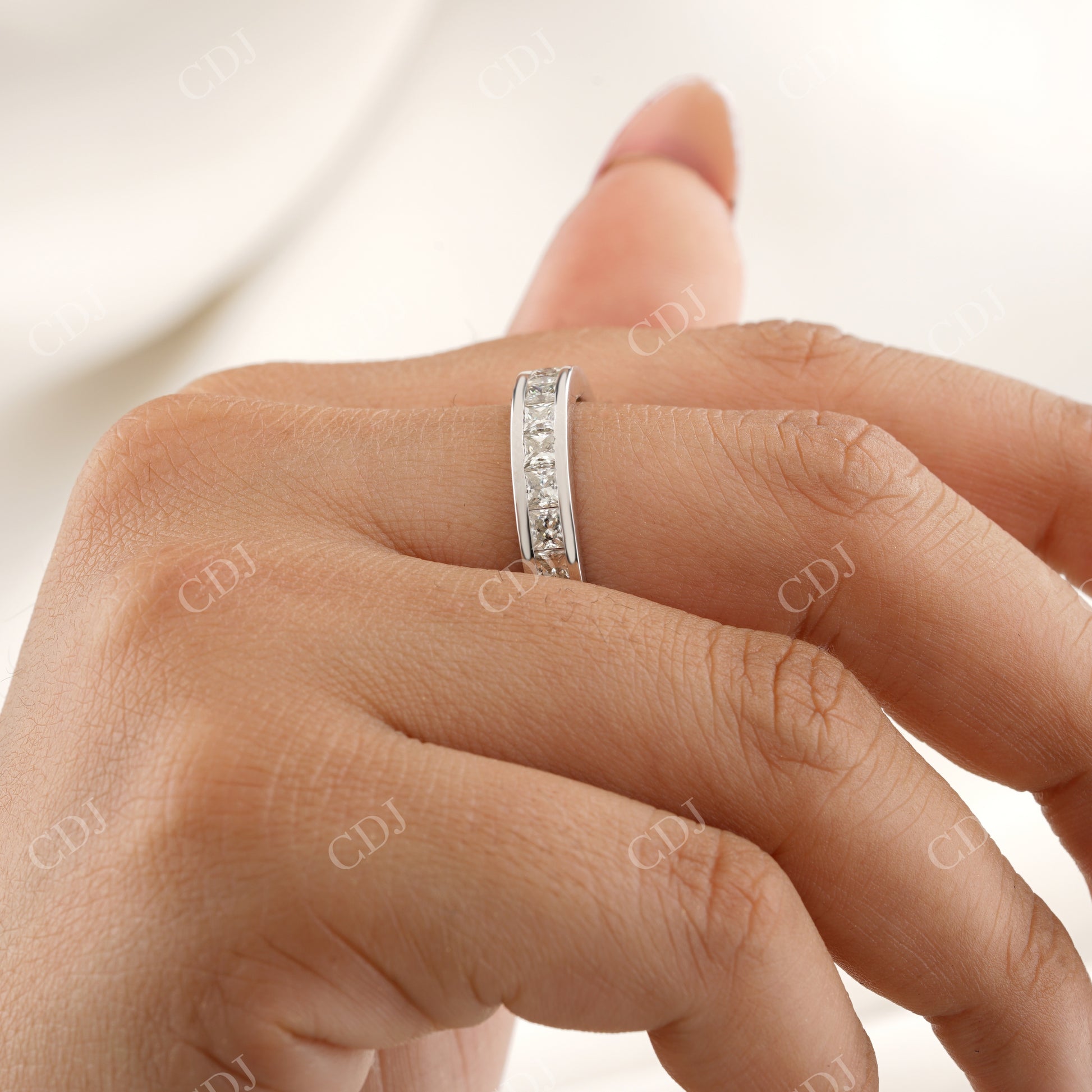 Princess Cut Moissanite Channel Set Wedding Band  customdiamjewel   