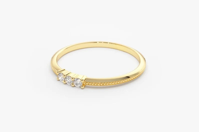 3 Stone Beaded Minimalist Diamond Wedding Band  customdiamjewel   