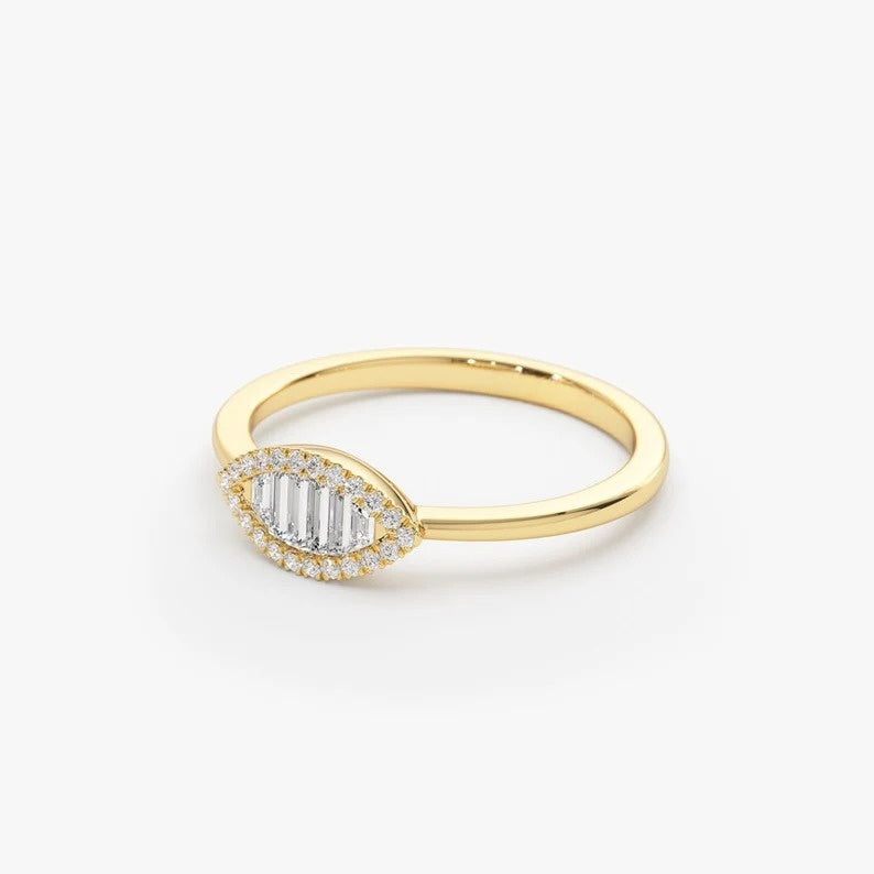 Marquise Shaped Baguette Diamond Wedding Band in Halo Setting  customdiamjewel   