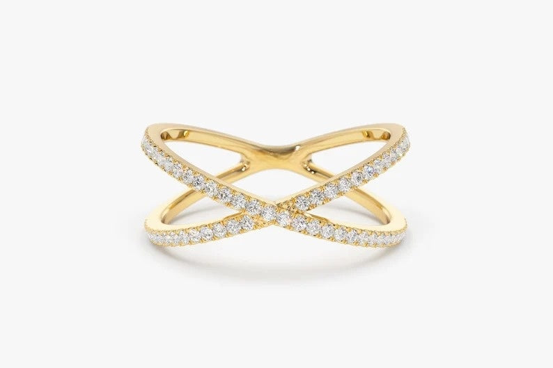 14k Gold Criss Cross Diamond Statement Wedding Ring  customdiamjewel 10 KT Solid Gold Yellow Gold VVS-EF