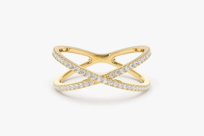 14k Gold Criss Cross Diamond Statement Wedding Ring  customdiamjewel 10 KT Solid Gold Yellow Gold VVS-EF