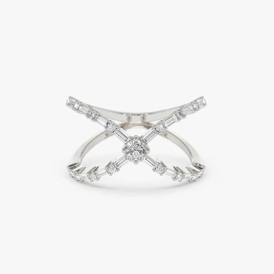 14k Solid Gold Baguette & Round Diamond Crisscross Wedding Ring  customdiamjewel 10 KT Solid Gold White Gold VVS-EF