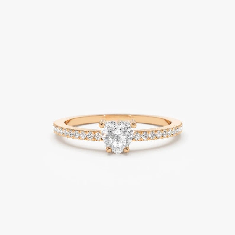 0.40CTW Heart Cut Pave Round Diamond Wedding Band  customdiamjewel 10 KT Solid Gold Rose Gold VVS-EF
