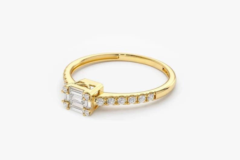 14k Illusion Setting East to West Baguette Diamond Wedding Ring  customdiamjewel   
