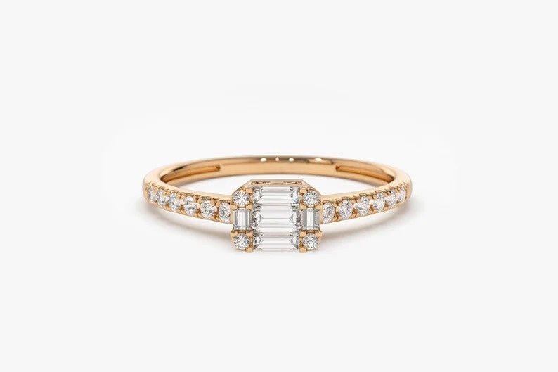 14k Illusion Setting East to West Baguette Diamond Wedding Ring  customdiamjewel 10 KT Solid Gold Rose Gold VVS-EF