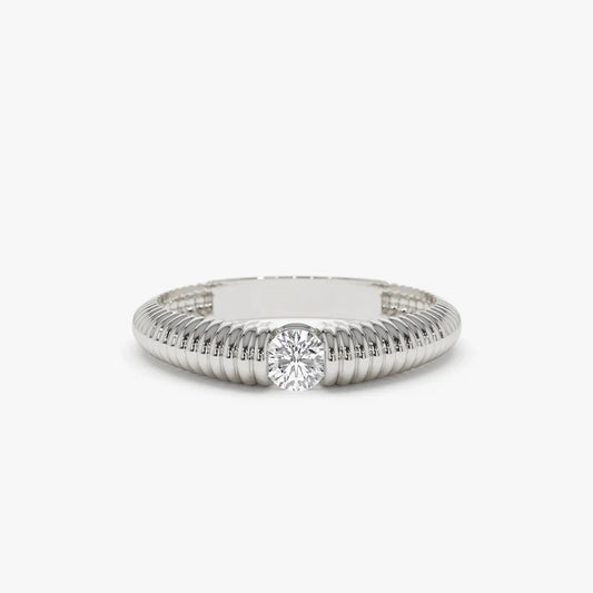 14k Ribbed Gold Solitaire Diamond Wedding Ring  customdiamjewel 10 KT Solid Gold White Gold VVS-EF