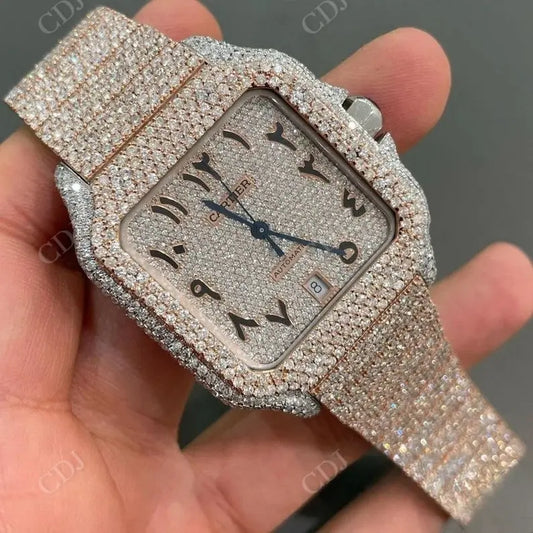 Rose Gold Plated Cartier Santos Moissanite Diamond Watch customdiamjewel