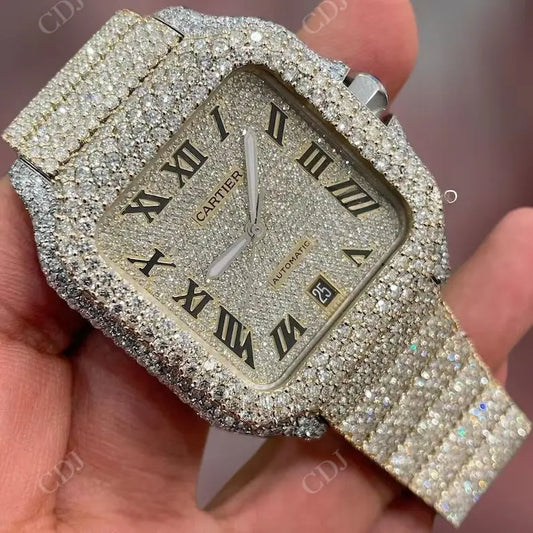 Moissanite Iced Out Cartier Roman Square Dial Watch customdiamjewel