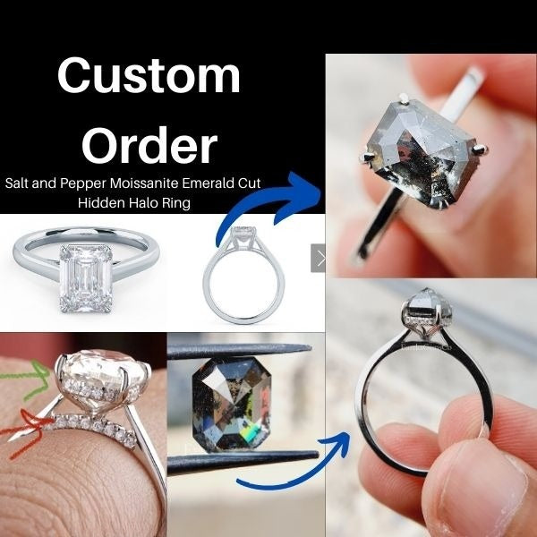Hexagon Cut Salt And pepper Solitaire Moissanite Ring Engagement Ring customdiamjewel