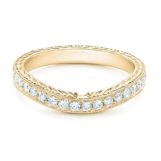 Curved Round Cut Moissanite Milgrain Set Wedding Band  customdiamjewel 10KT Yellow Gold VVS-EF