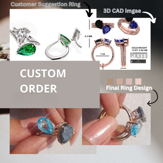 Megan Fox Style Aquamarine & Salt & Pepper Diamond Engagement Ring customdiamjewel