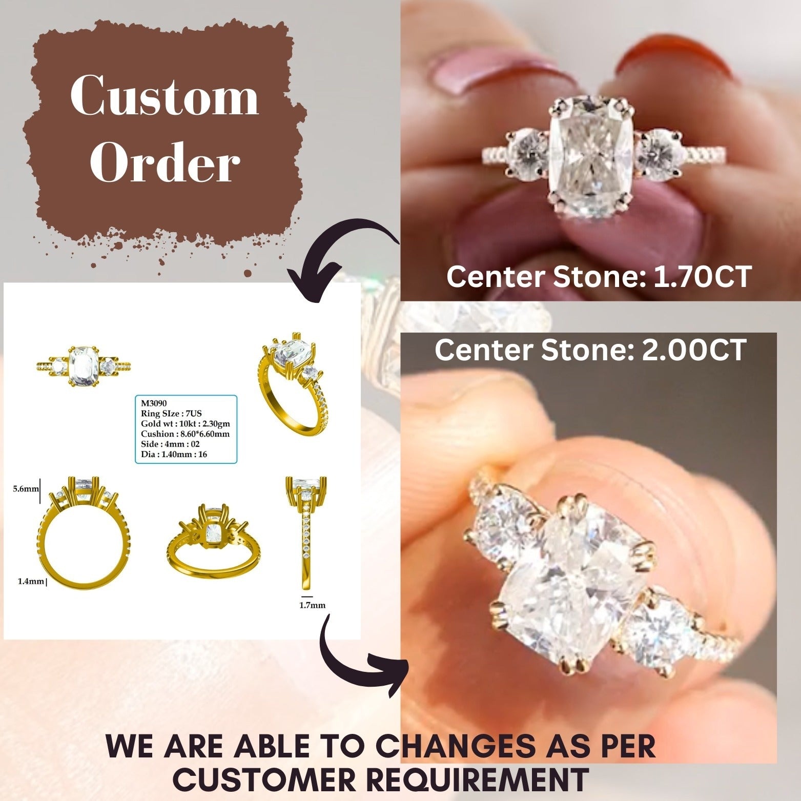 Elongated Cushion Cut Moissanite Side Round Cut Engagement Ring  customdiamjewel   