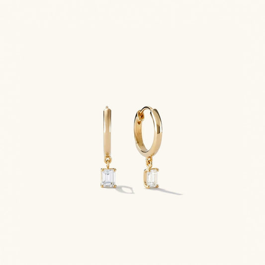 Emerald Cut Natural Diamond 14K Gold Topaz Hoop Earrings  customdiamjewel 10 KT Solid Gold Yellow Gold VVS-EF