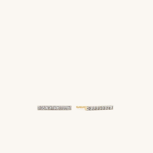 Natural Diamond Single Pave 14K Gold Long Bar Stud Earring  customdiamjewel 10 KT Solid Gold Yellow Gold VVS-EF