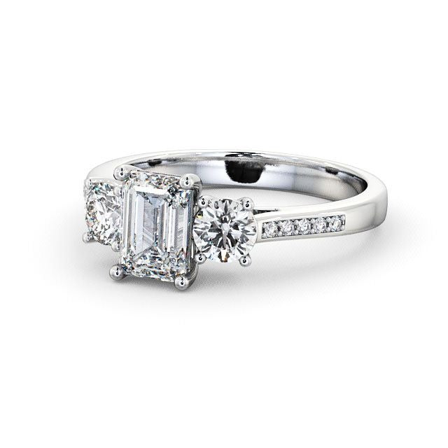 1.15CT Emerald Cut Three Stone Lab Grown Diamond Ring  customdiamjewel 10KT White Gold VVS-EF