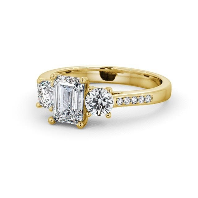 1.15CT Emerald Cut Three Stone Lab Grown Diamond Ring  customdiamjewel 10KT Yellow Gold VVS-EF